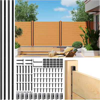 4 Paneles Valla Privacidad 6ft Altura 68" Poste Negro Patio