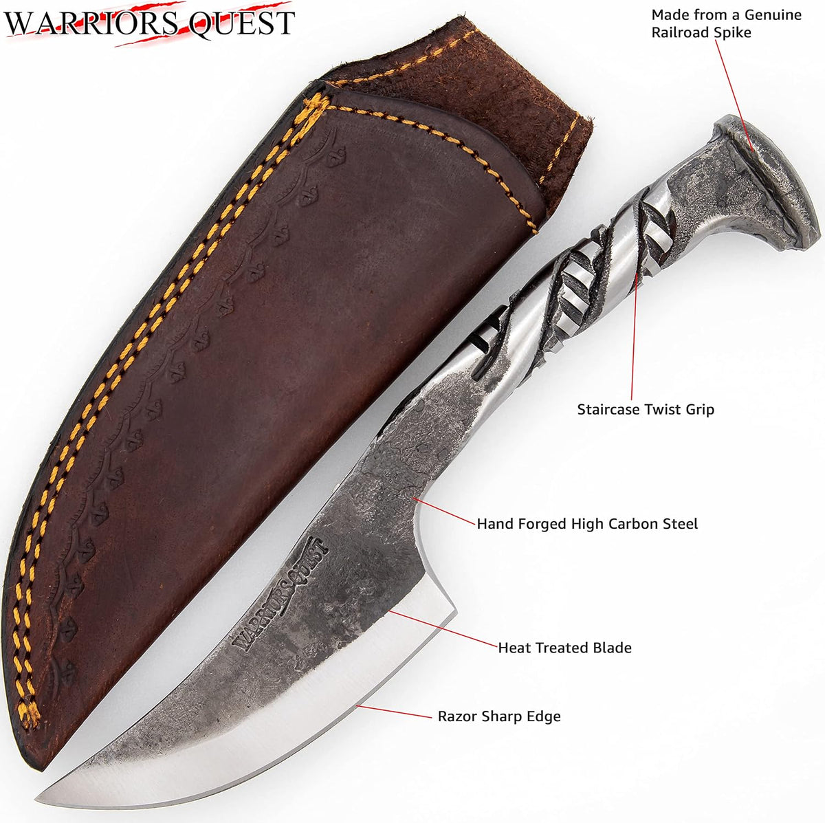 Cuchillo acero carbono forjado a mano con funda cuero