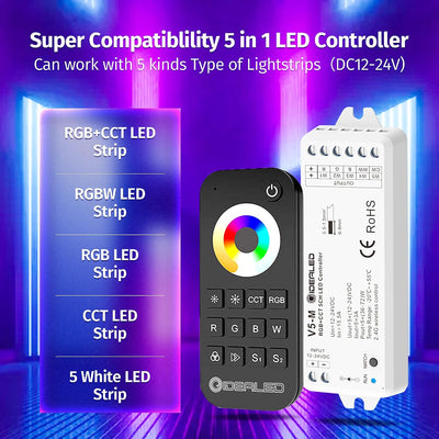Controlador LED RGBCCT inalámbrico 5 canales