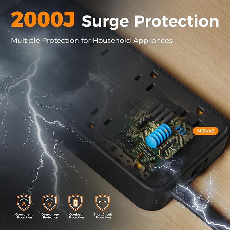 Regleta alimentación proteccion sobretensiones 5pies 3usb 8ca