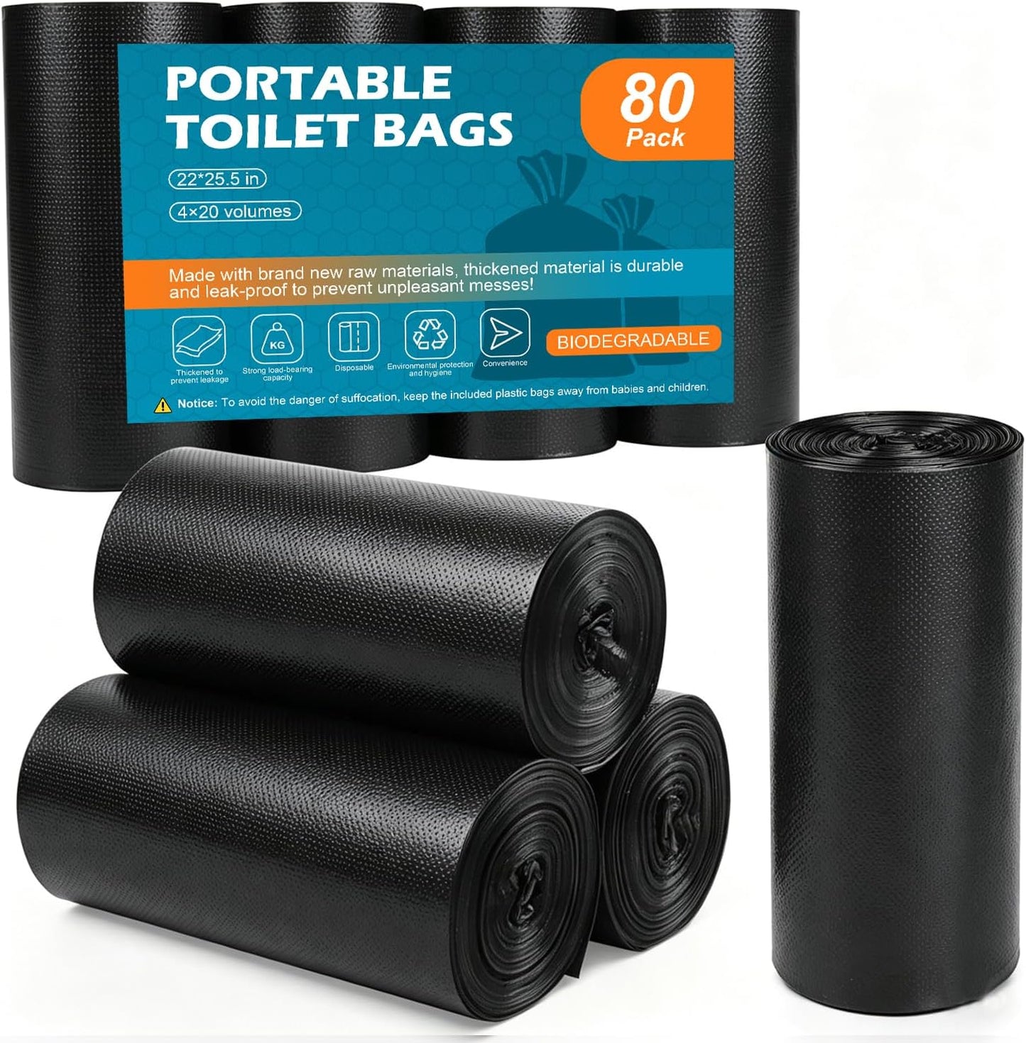 80 bolsas inodoro portátiles compostables 5-8 gal