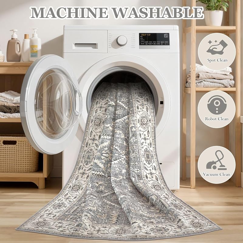 Alfombra sala 7x9ft lavable suave vintage antiderrap
