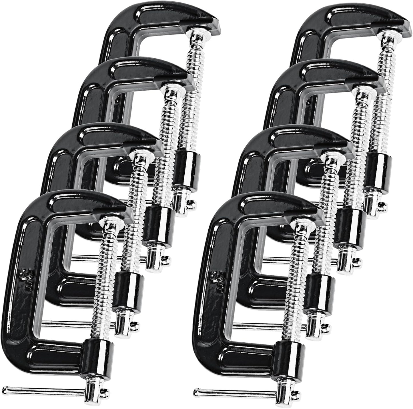 Set 8 abrazaderas C acero 3pulg hierro fundido mango T negro