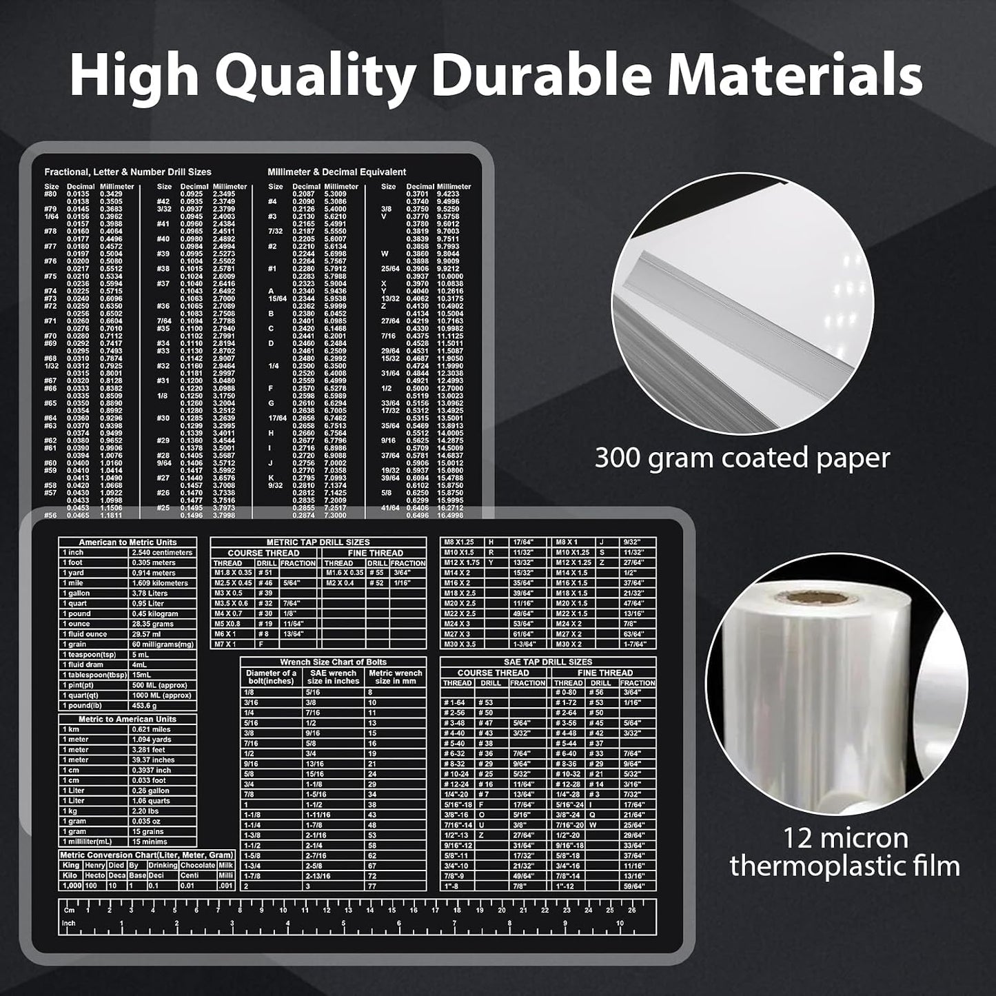 Caja herramientas 11.8x7.9pulg regla SAE métrica tablas conversión