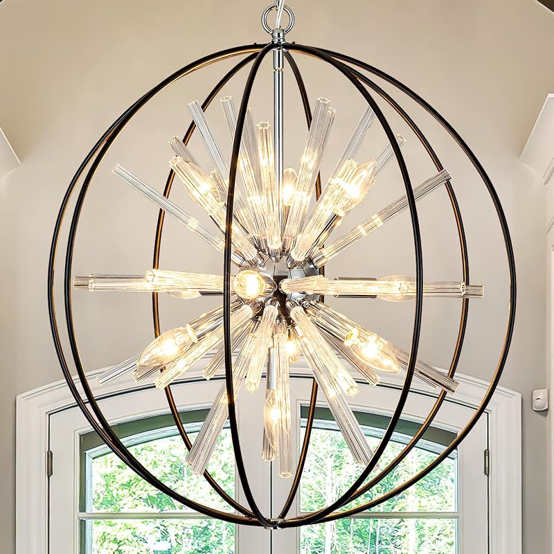Candelabro moderno negro 10 luces cristal para comedor