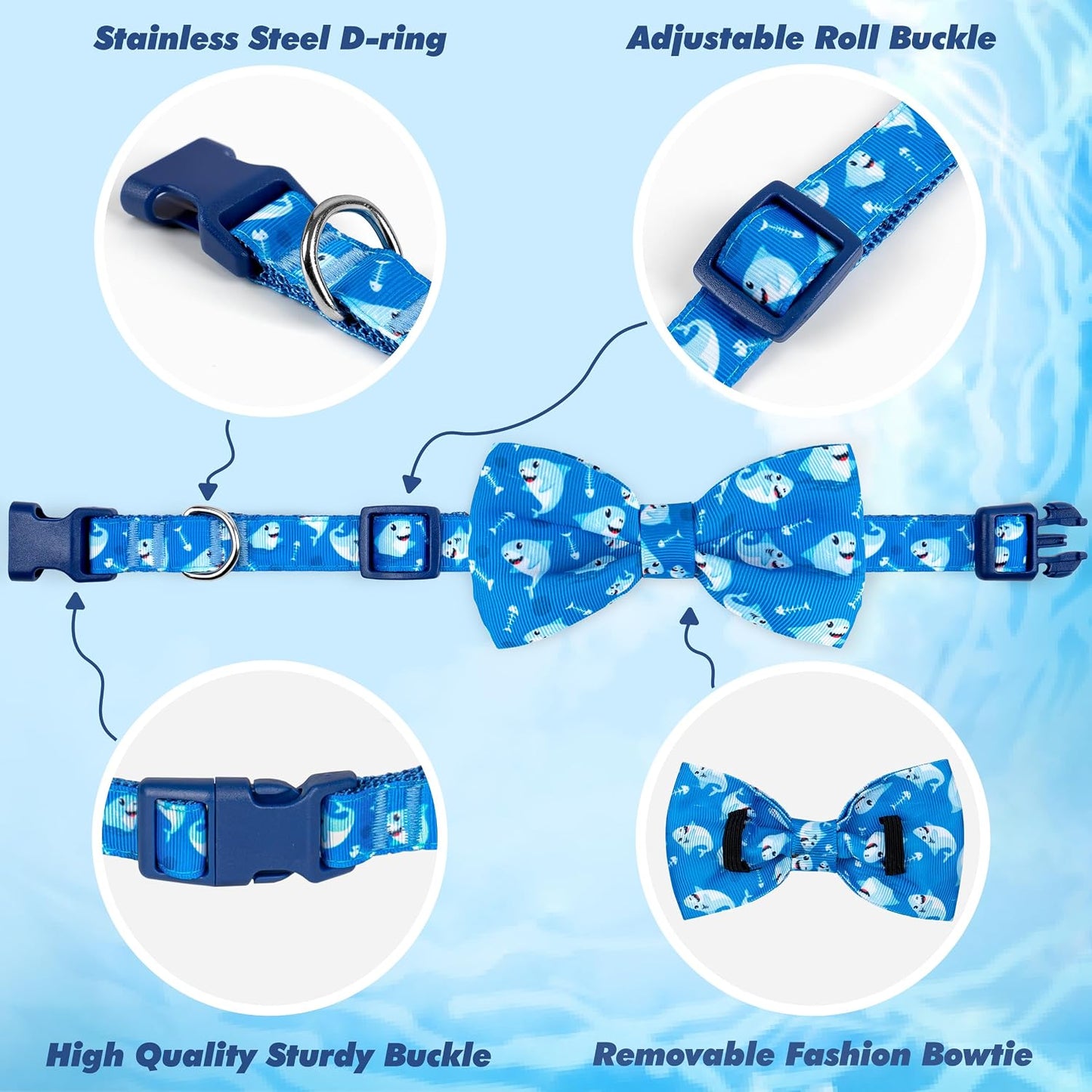 Collar perro con corbatín ajustable suave para pequeños S Tiburón