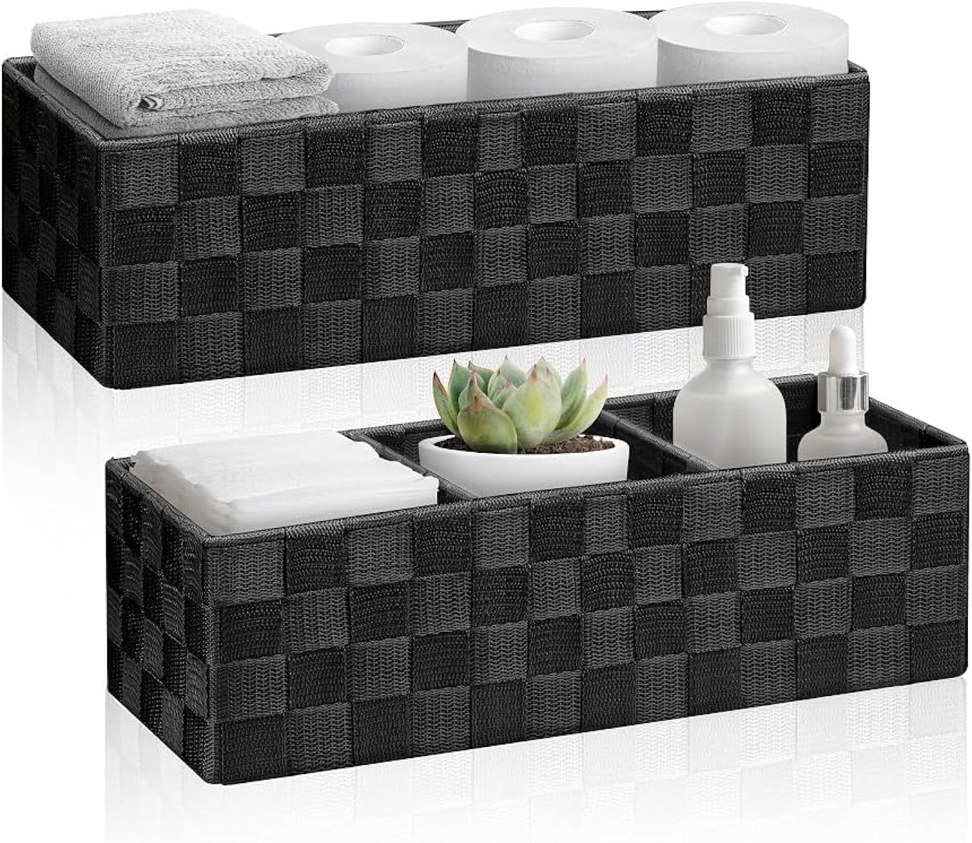 Cestas almacenamiento tejidas con tapas 13qt 2uds negro