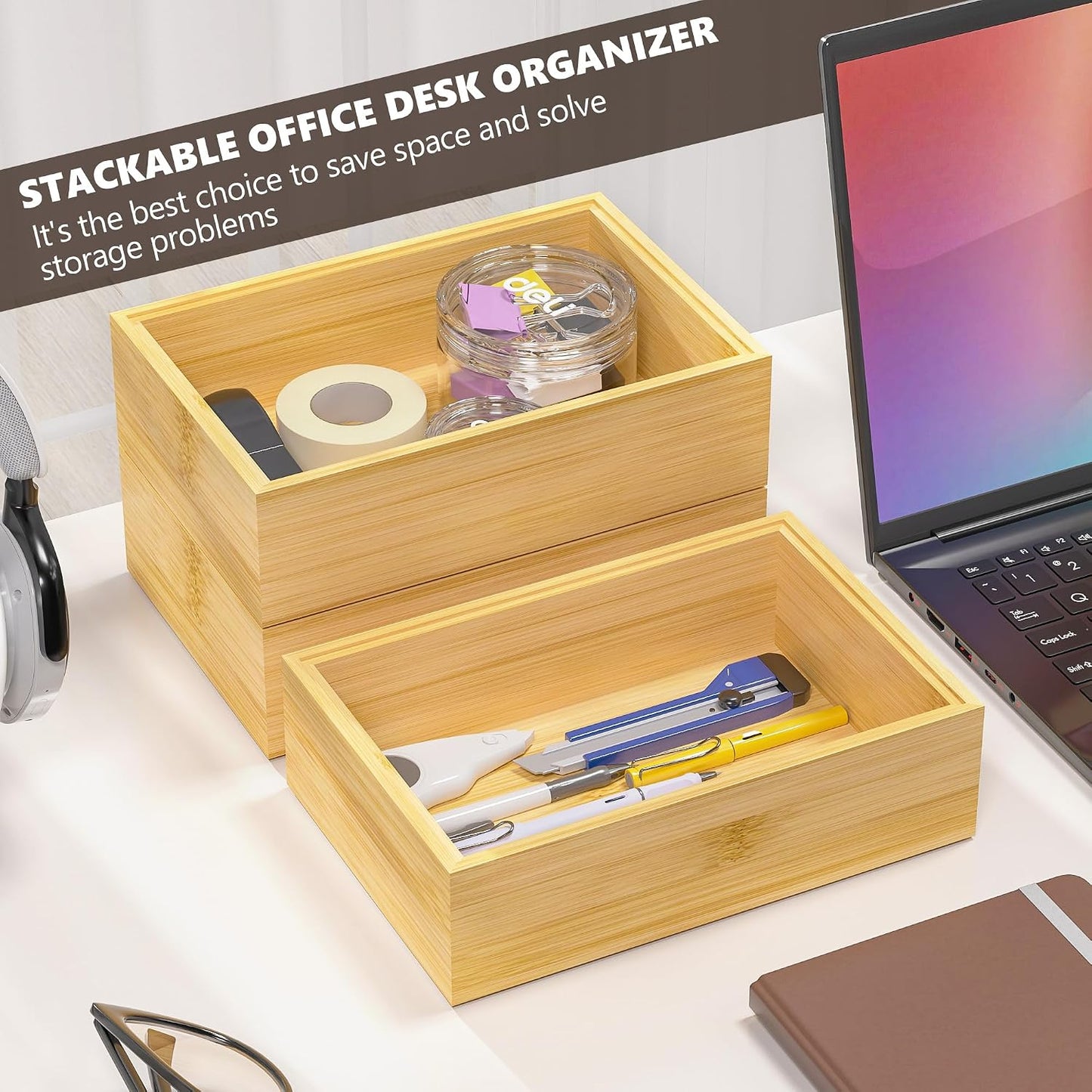 Organiz. cajones bambú apilable cubiertos y platería