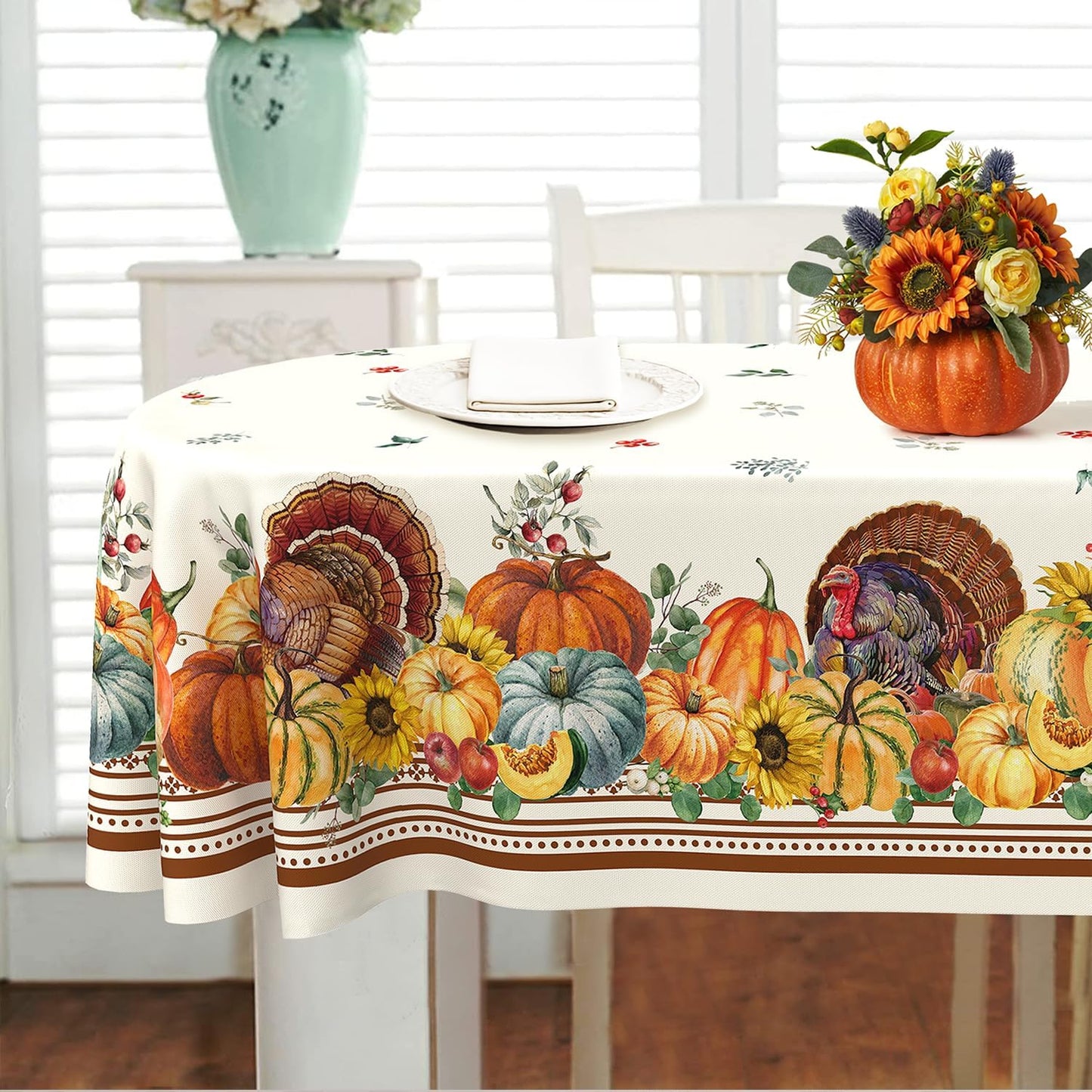Mantel ovalado otoño 60x102pulg poliéster calabaza pavo