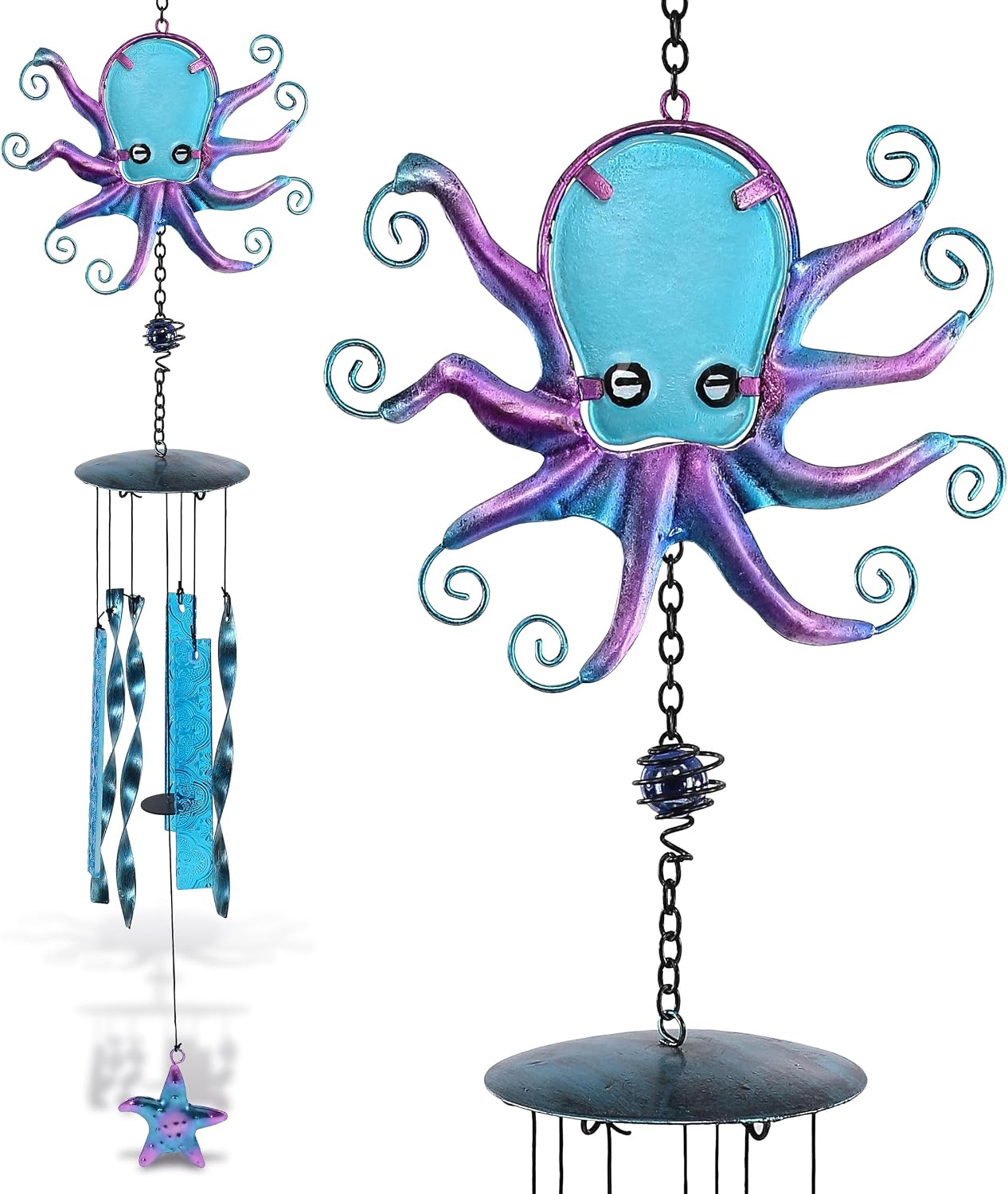 Carillón de viento pulpo vidrio y metal decoración colgante