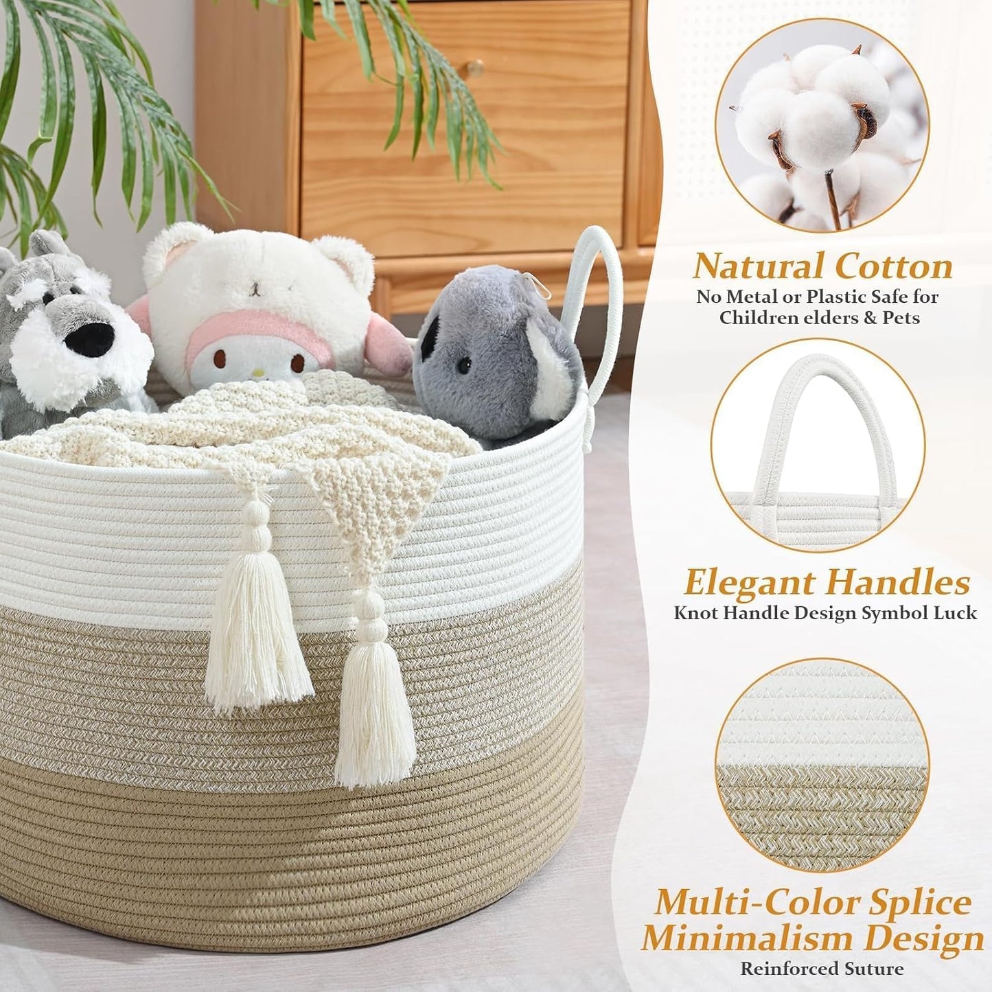 Canasta tejida para ropa bebé y juguetes 20x13" marrón