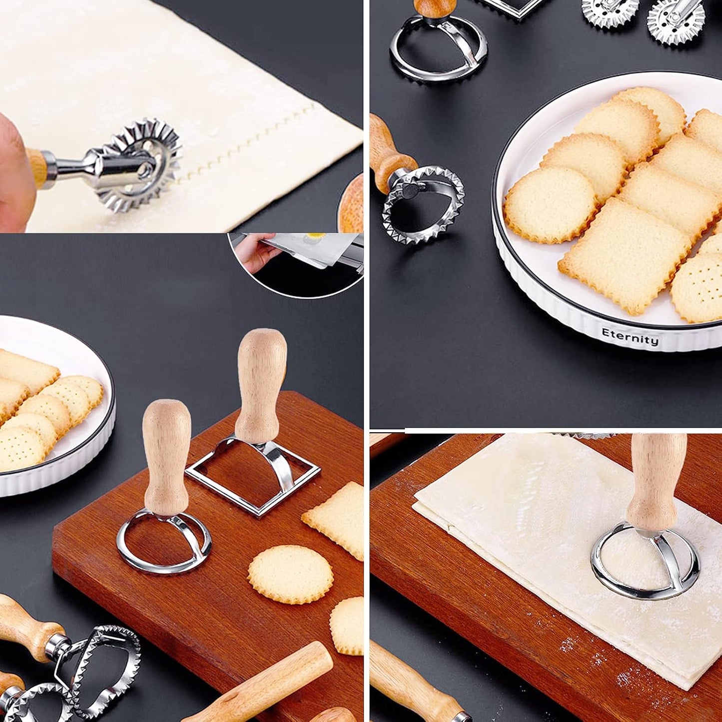 Cortador ravioles con ruedas enrollables y mango madera