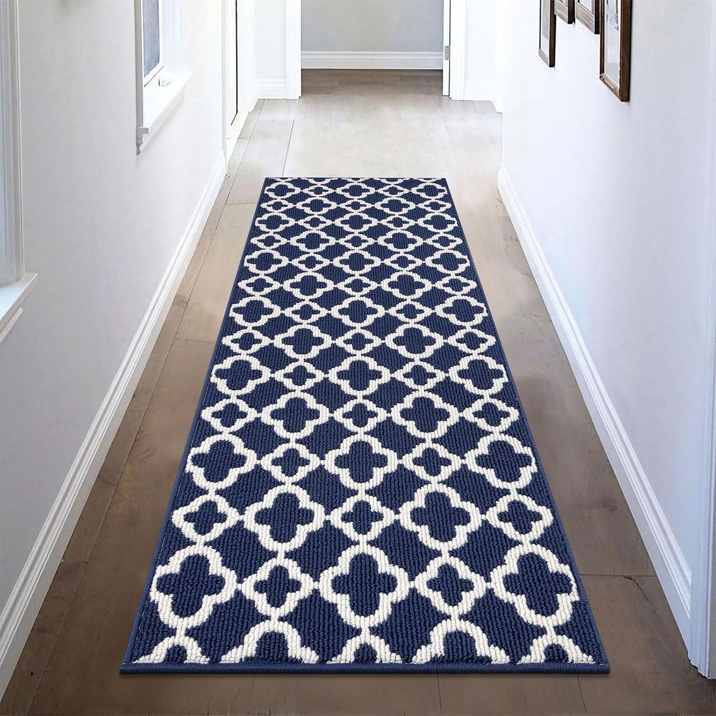 Alfombra Pasillo 2x6ft Antiderrap Geométrico Azul Lavable