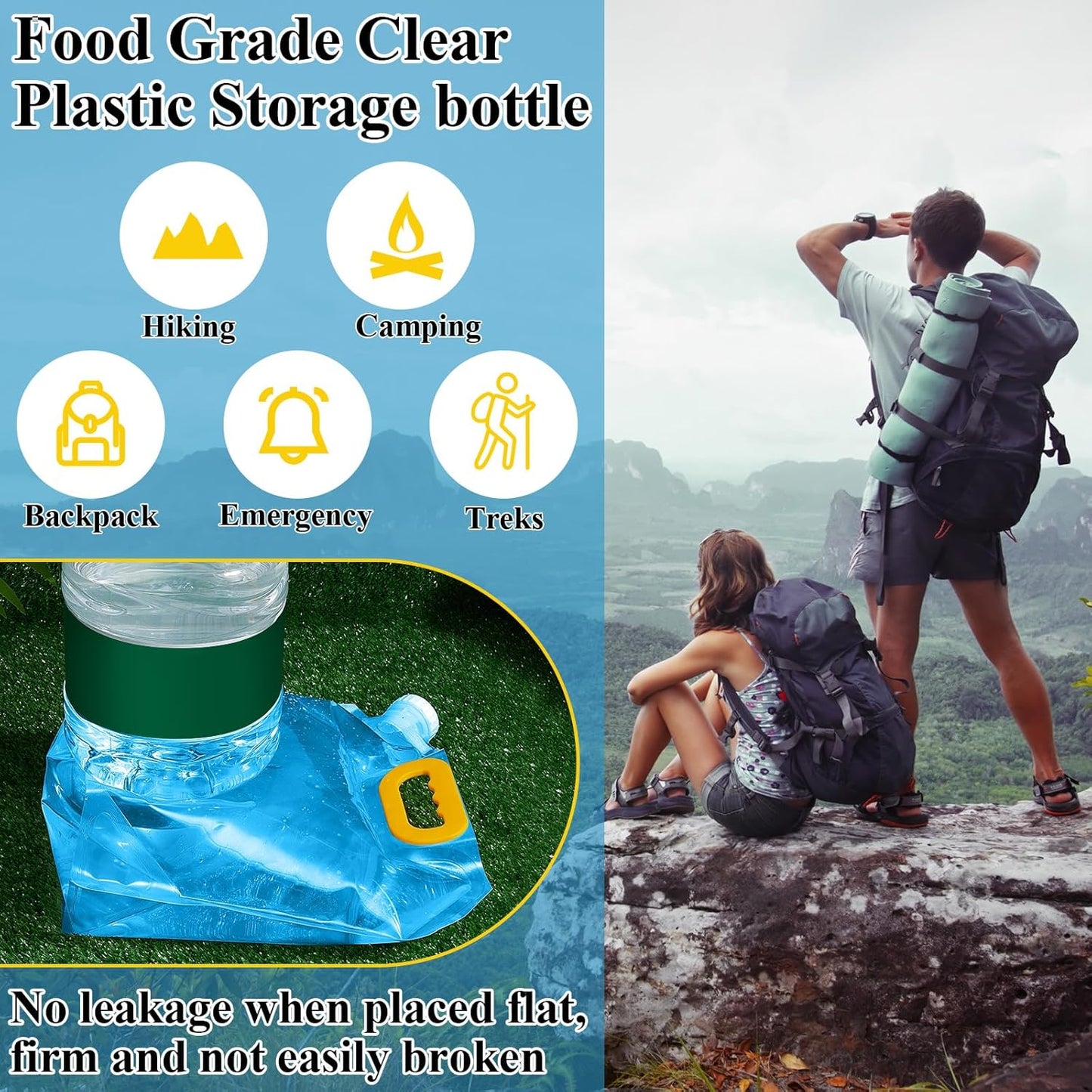 12 Pzas Bolsas Almacenamiento Agua 1.3gal Plegables Azul
