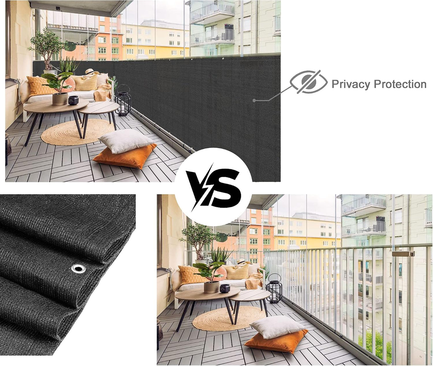 Pantalla privacidad terraza balcón 3x15ft negro