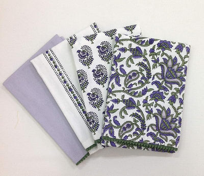 Paños cocina algodón estampado bloques blancos y lilas