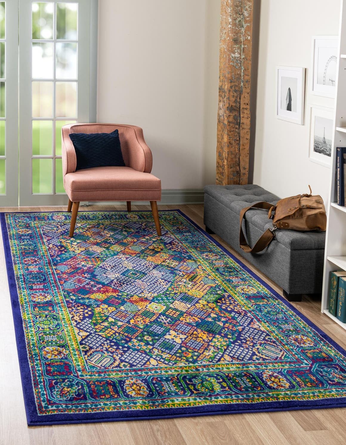 Alfombra Trinidad 2x3ft rectangular azul marino/verde