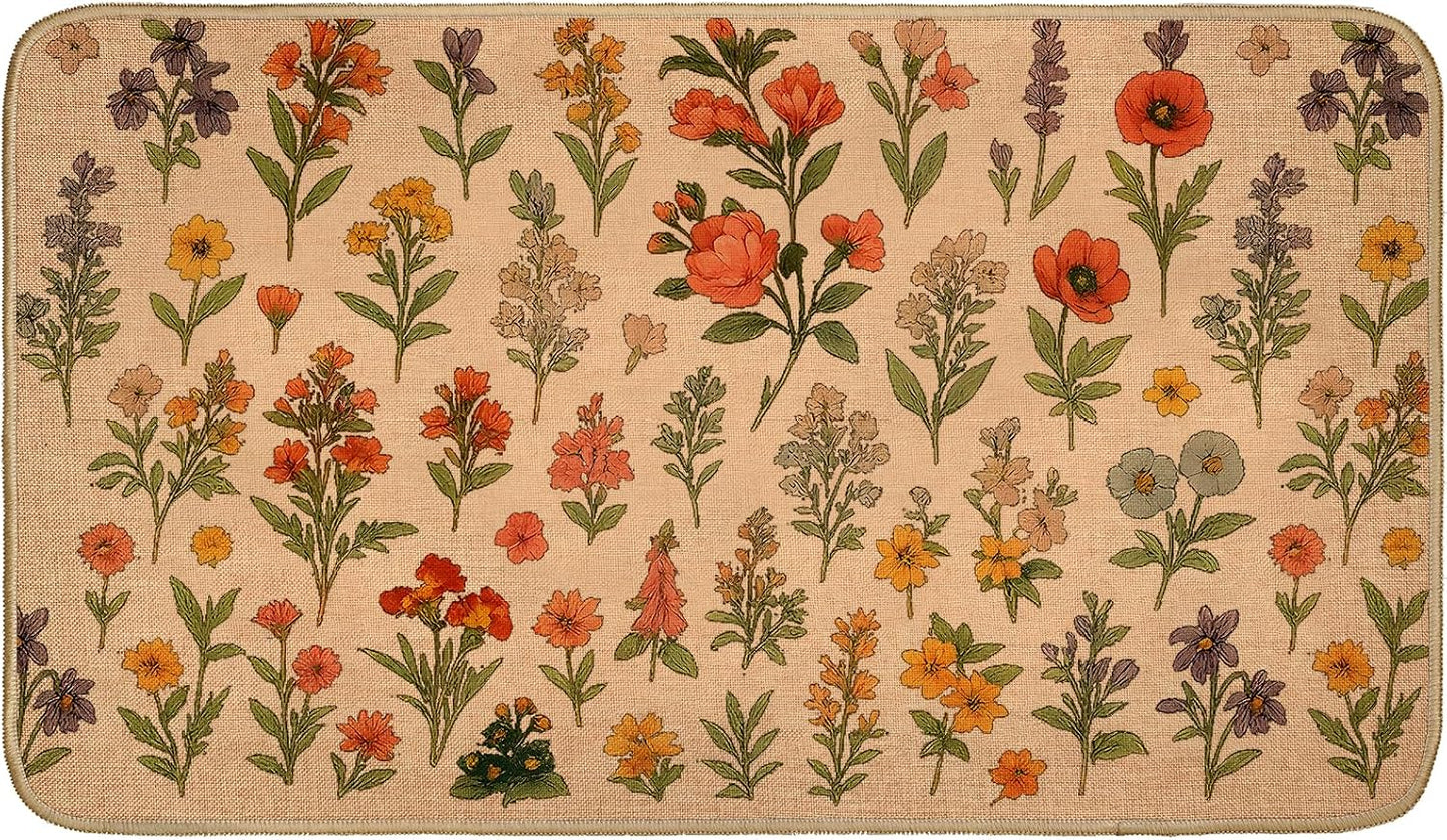 Tapete lino flores botánicas 29.5x17" antiderrap