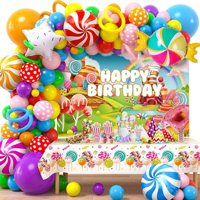 134 Pzas Decoración Fiesta Candyland Globos Arco Piruleta Niños