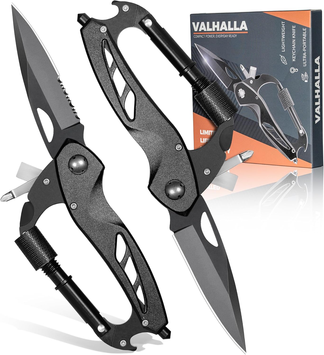 Pack 2 cuchillos bolsillo multiherramienta 6en1 EDC camping