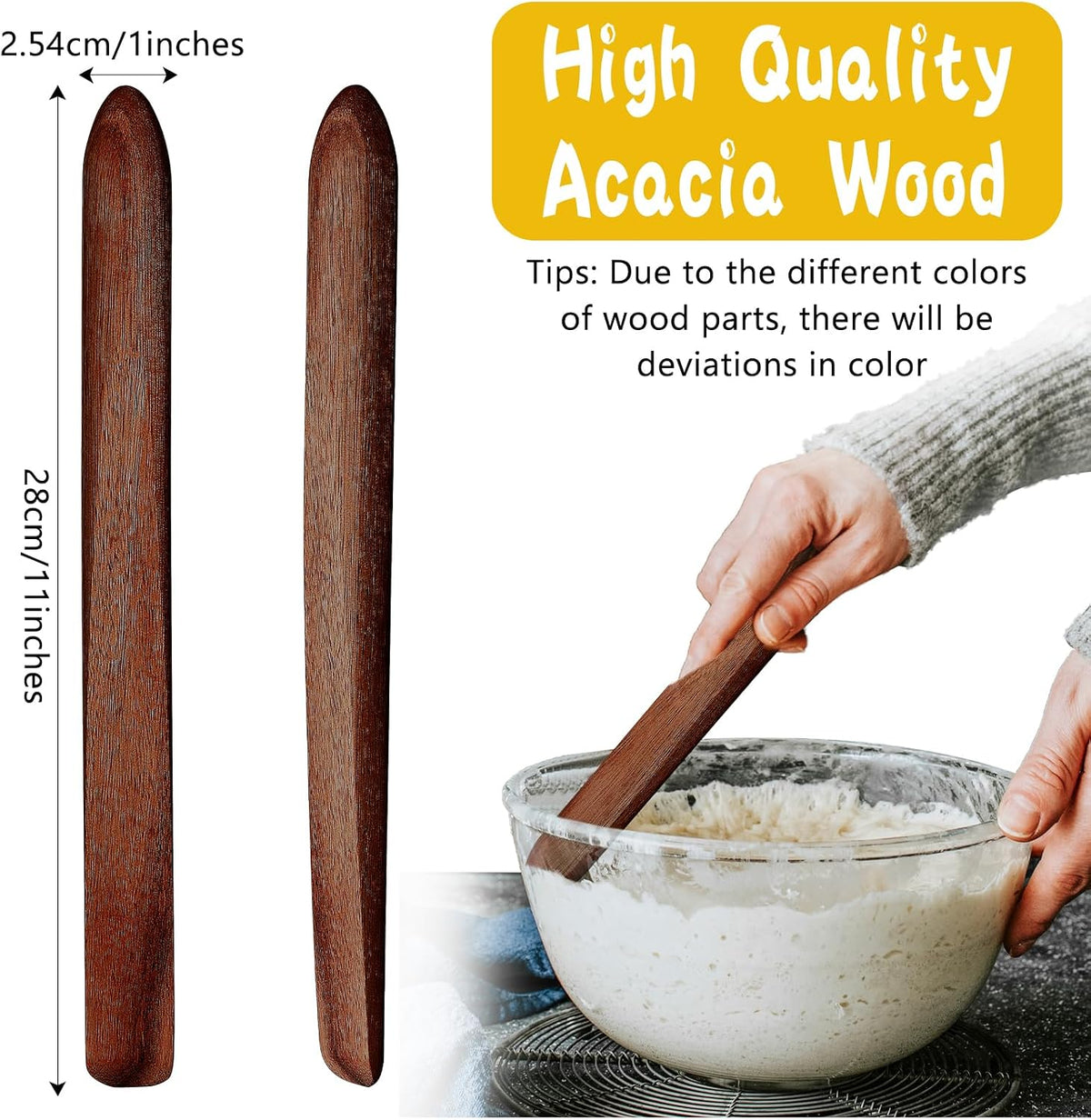 2 Pzas Herramientas Panadería Madera Acacia 11pulg