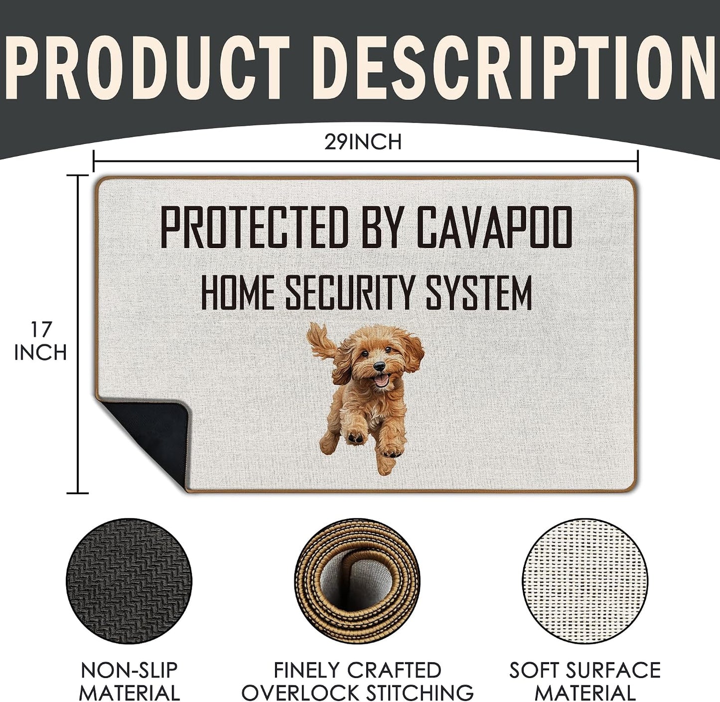 Tapete bienvenida perro Cavapoo protegido sistema seguridad