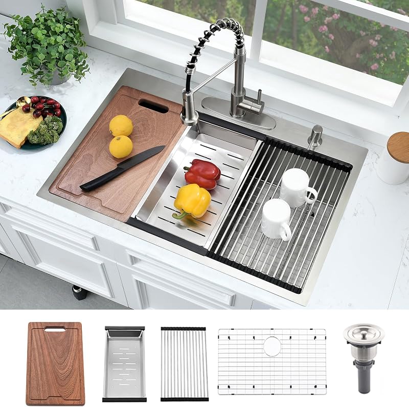 Fregadero cocina acero inox 33x19" con tabla cortar