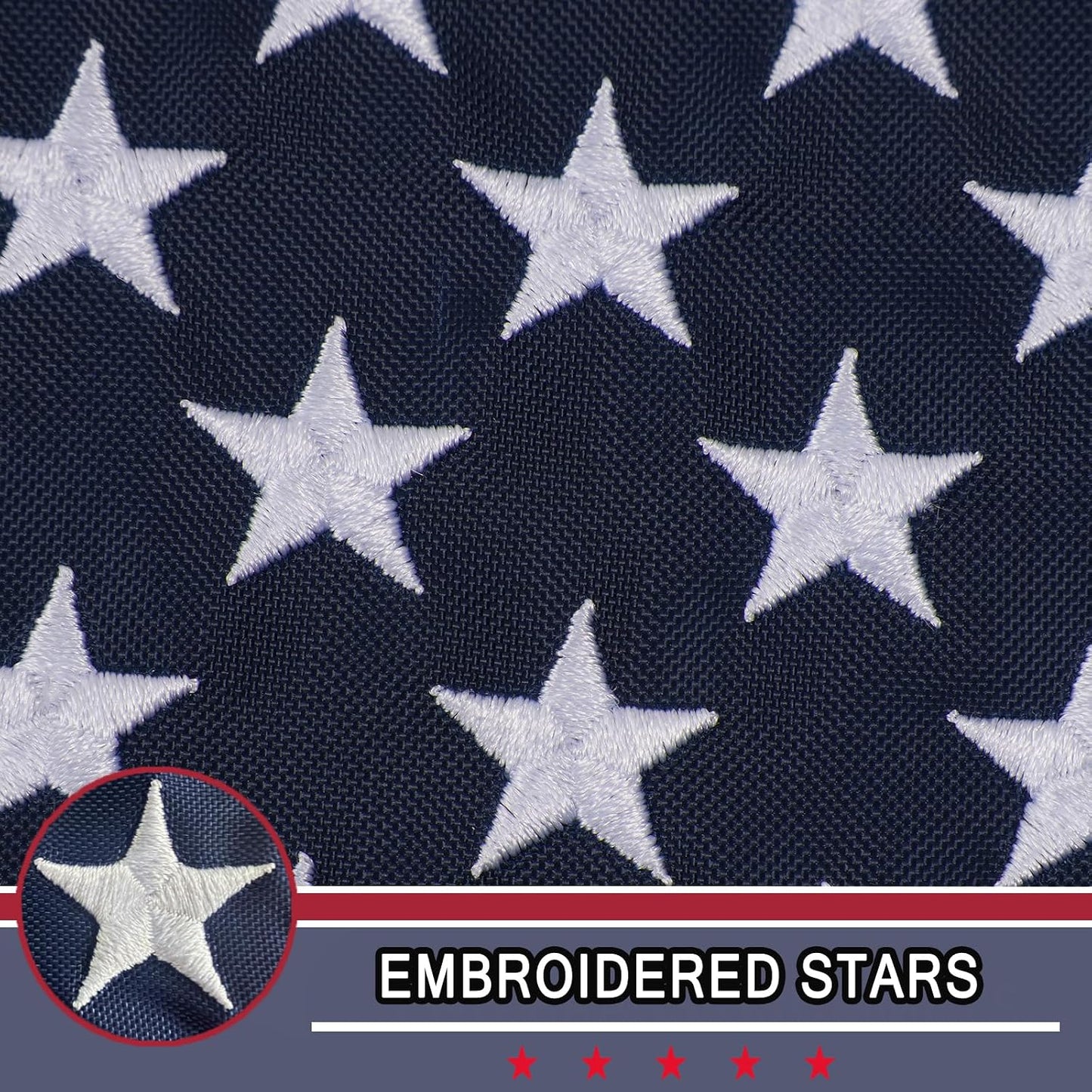 Bandera EE.UU. 12x18pulg nailon estrellas bordadas ojales latón