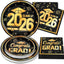 Set 60 platos y servilletas graduación 2026 negro y dorado