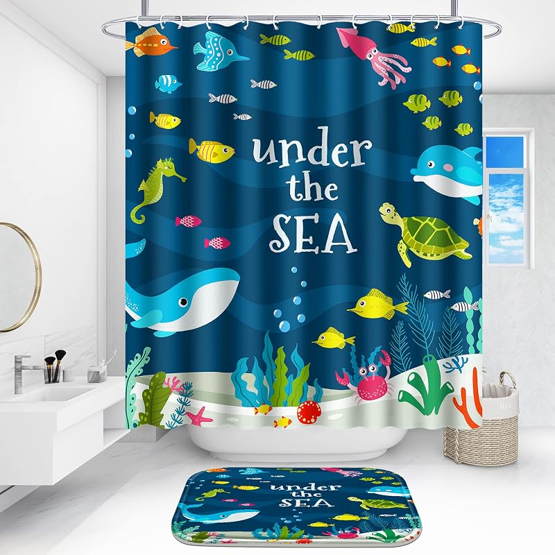 Set 4 cortinas ducha baño niños forma U con ganchos