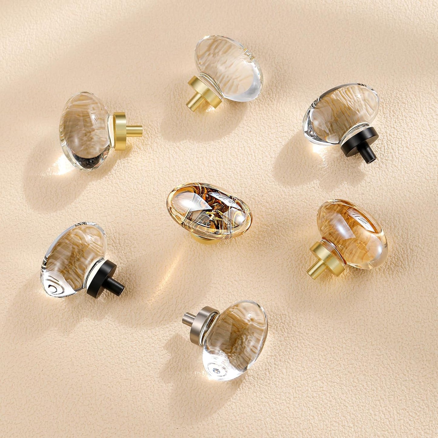 8 Pomos Cristal Dorado para Armarios Tocador
