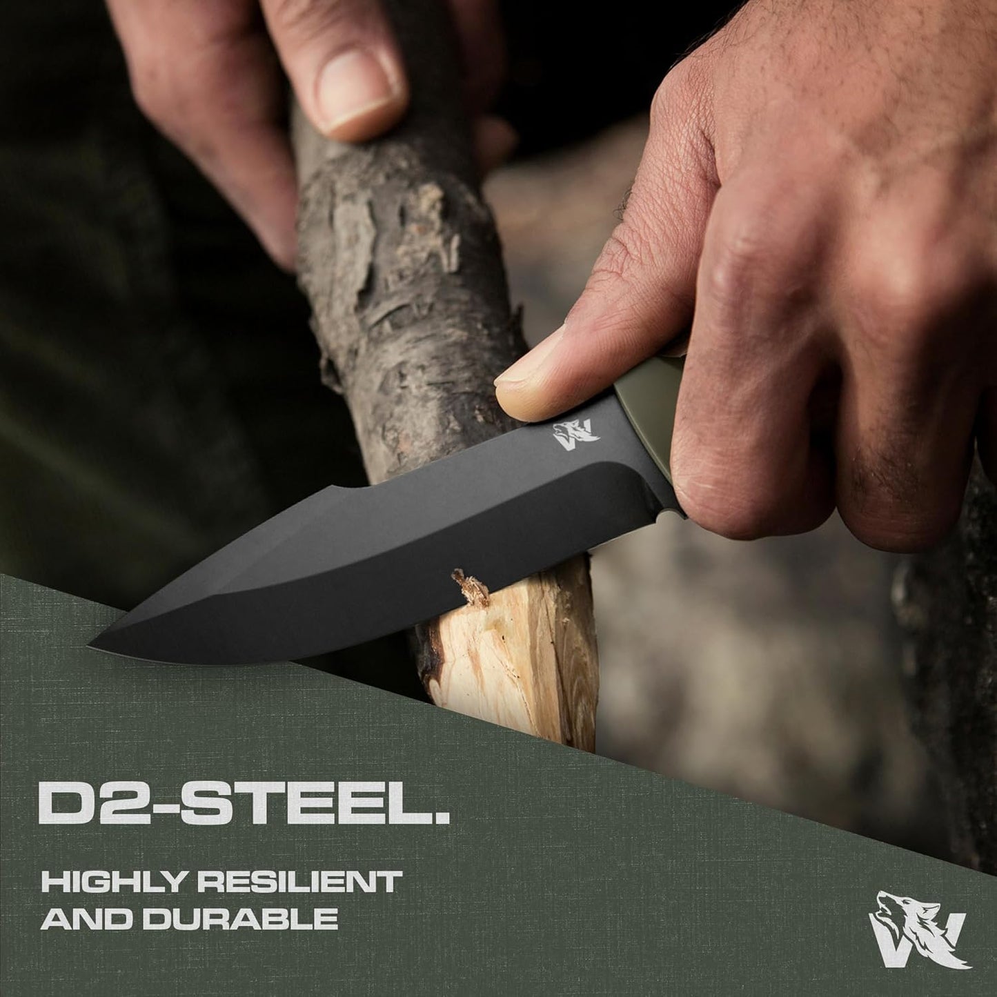 Cuchillo supervivencia espiga D2 acero funda táctica EDC