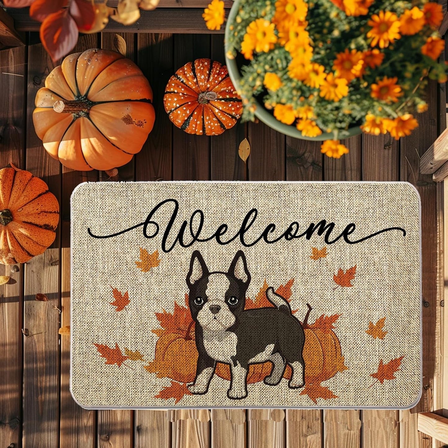 Tapete bienvenida Boston Terrier 17x27" interiores
