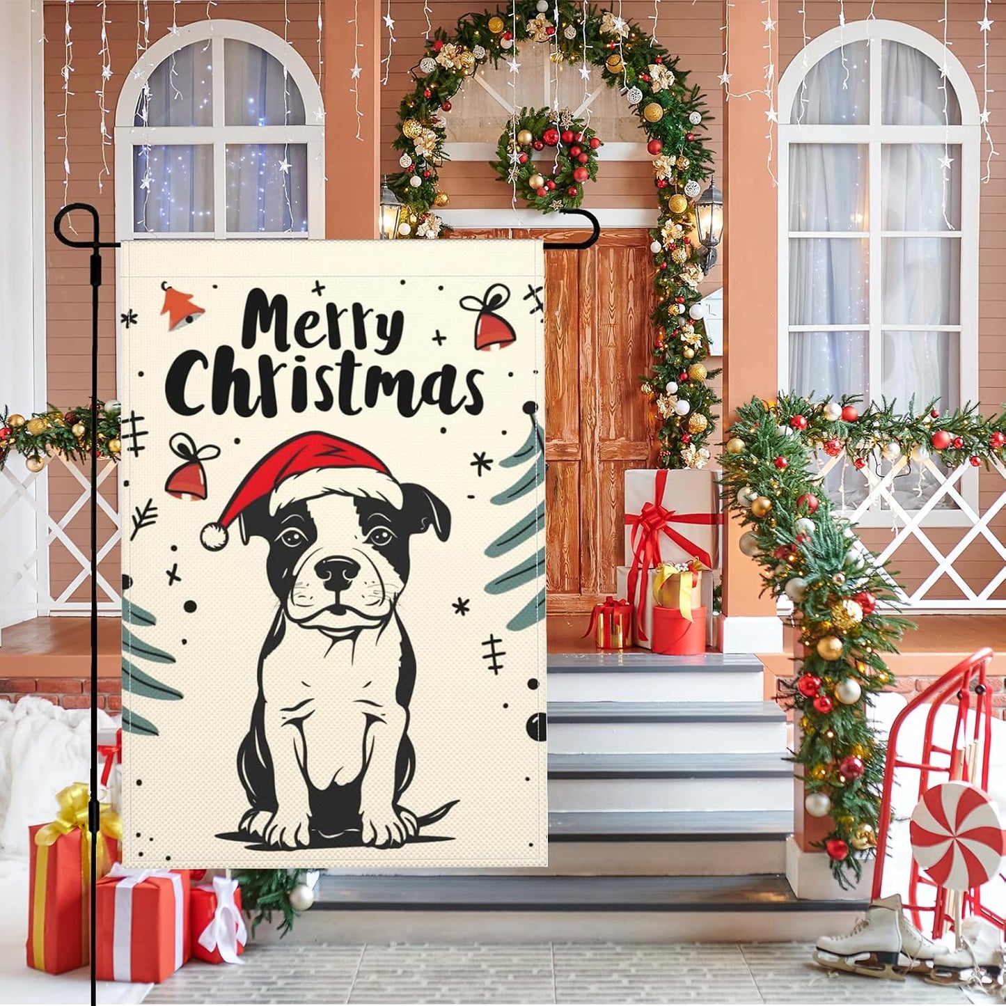 Bandera navideña Pitbull doble cara 12.5x18" exterior