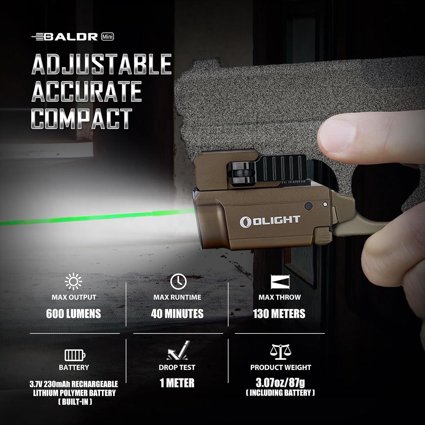 Linterna táctica USB magnética con riel para G19 G45 P320