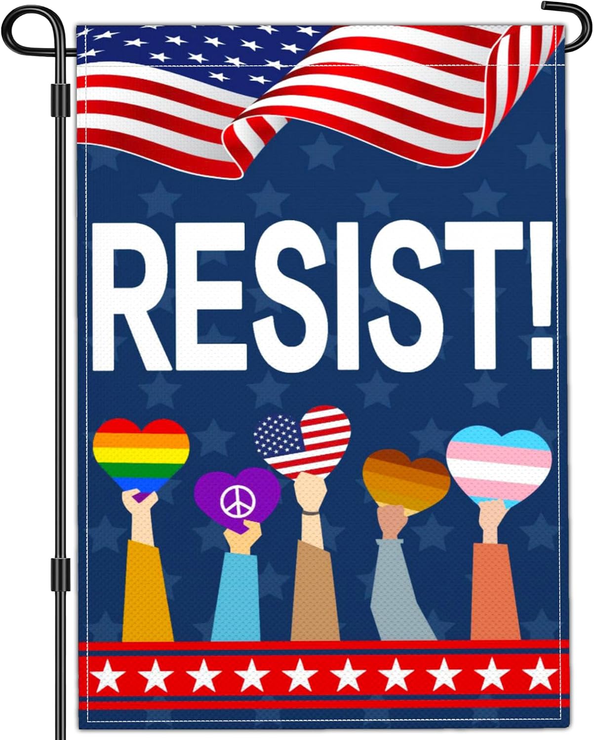 Bandera jardín doble cara 12x18" Resist Pride Ally