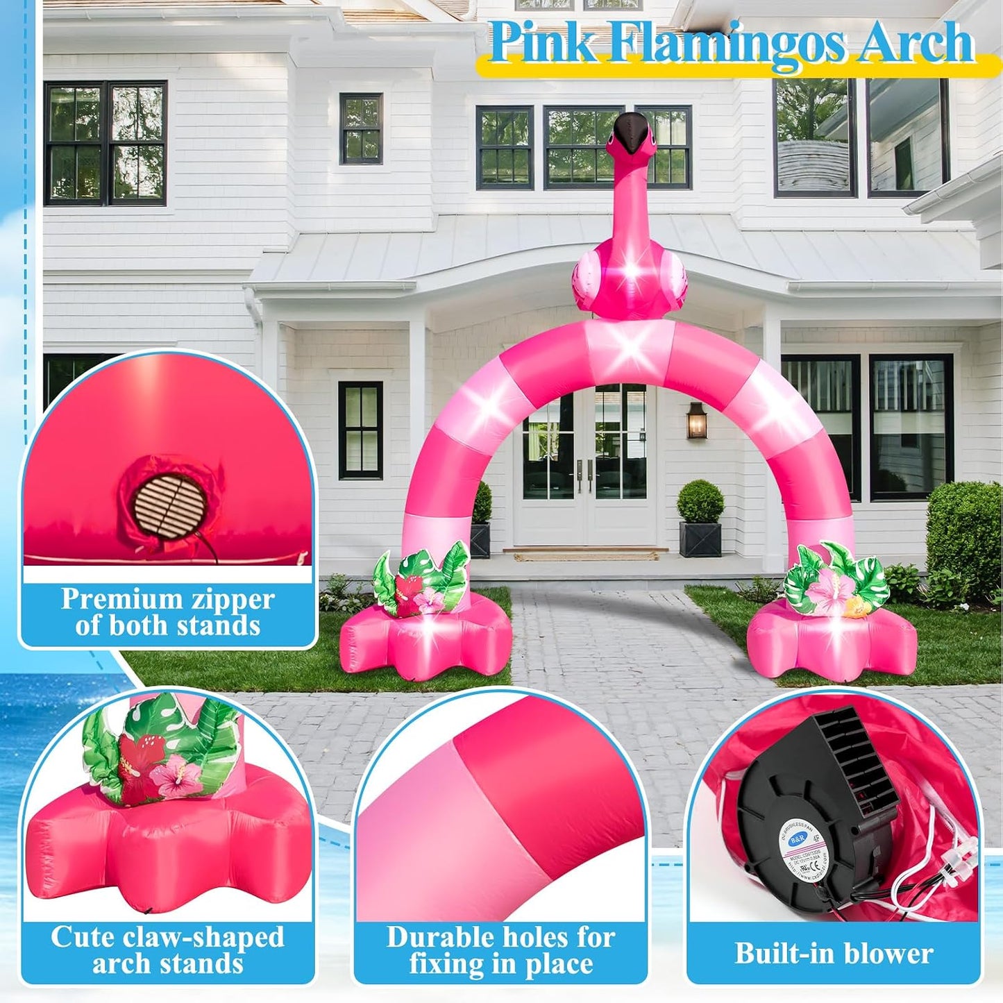 Arco inflable flamenco rosa 12ft con luces LED