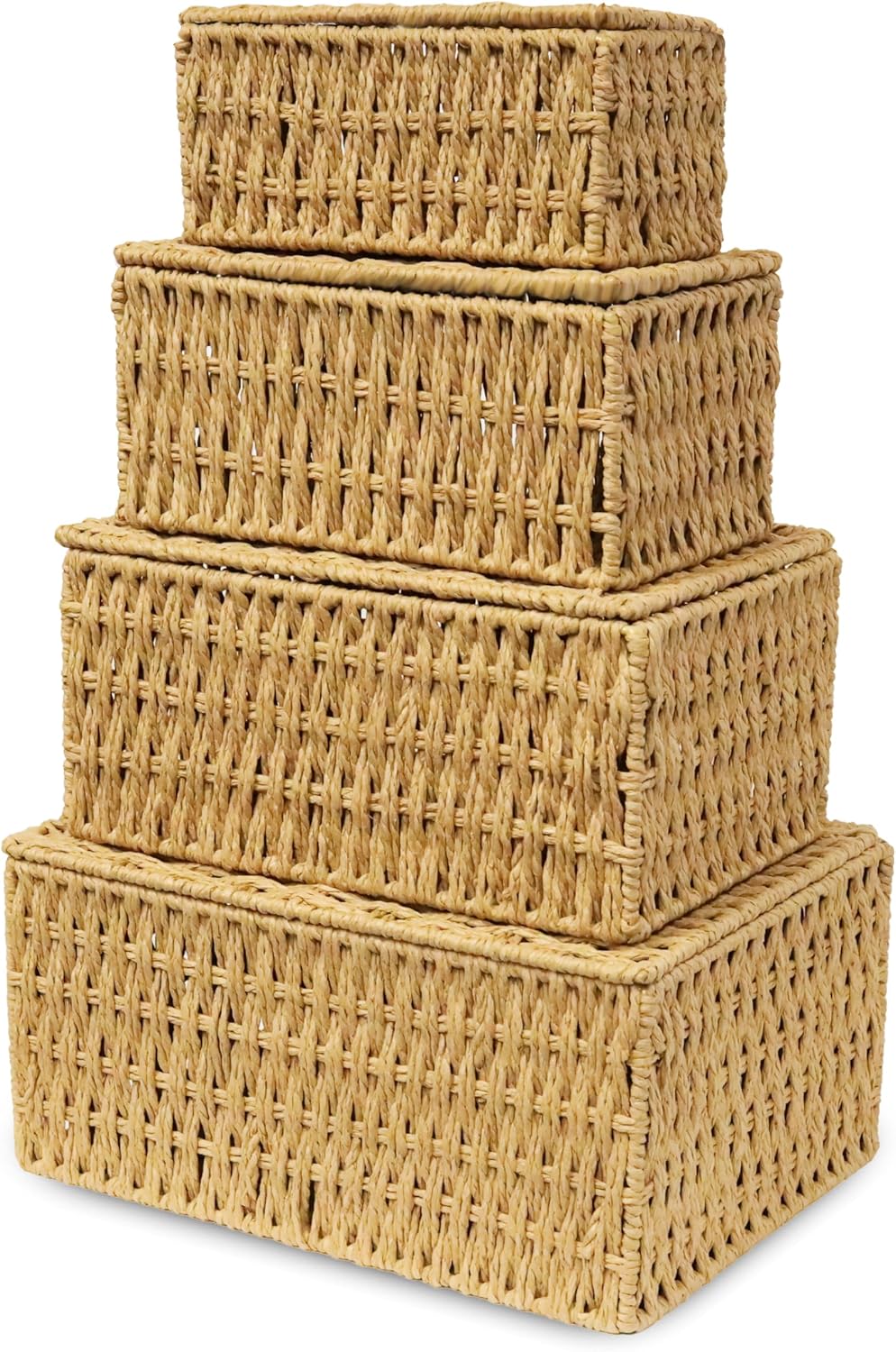 Cestas apilables tejidas con tapa set 4 colores beige
