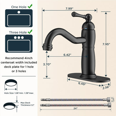 Grifo baño negro mate 1 orificio drenaje desplegable 24pulg