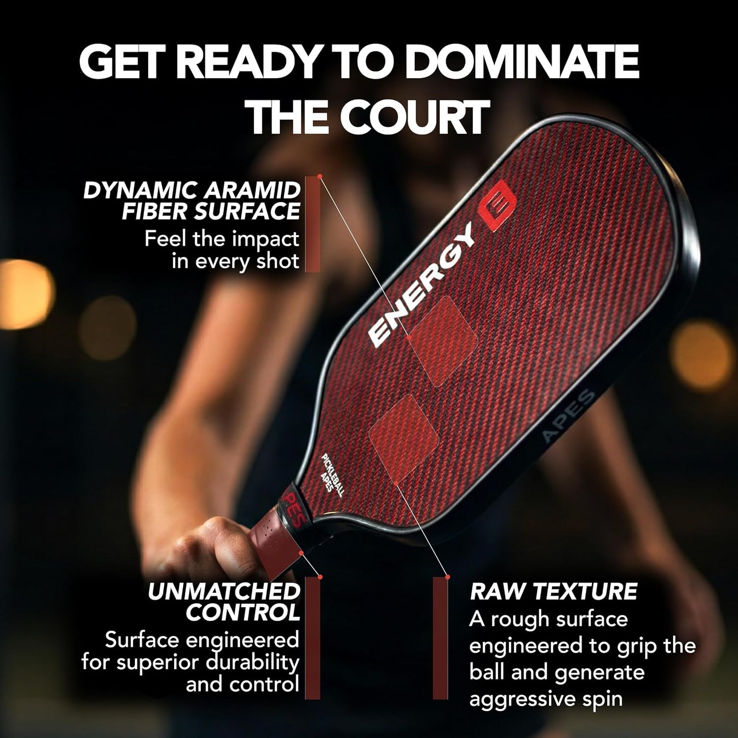 Pala Pickleball Profesional Carbono 16.5mm con Mango Cuero