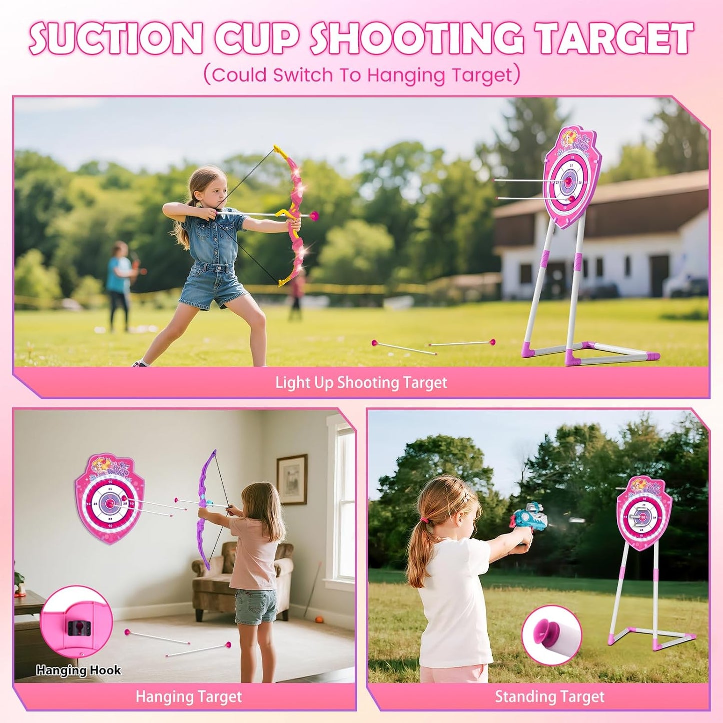 2 Set arco y flecha LED 4en1 con ventosa objetivo para niños