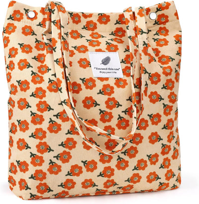 Bolsa de hombro pana con bolsillo interior para mujer