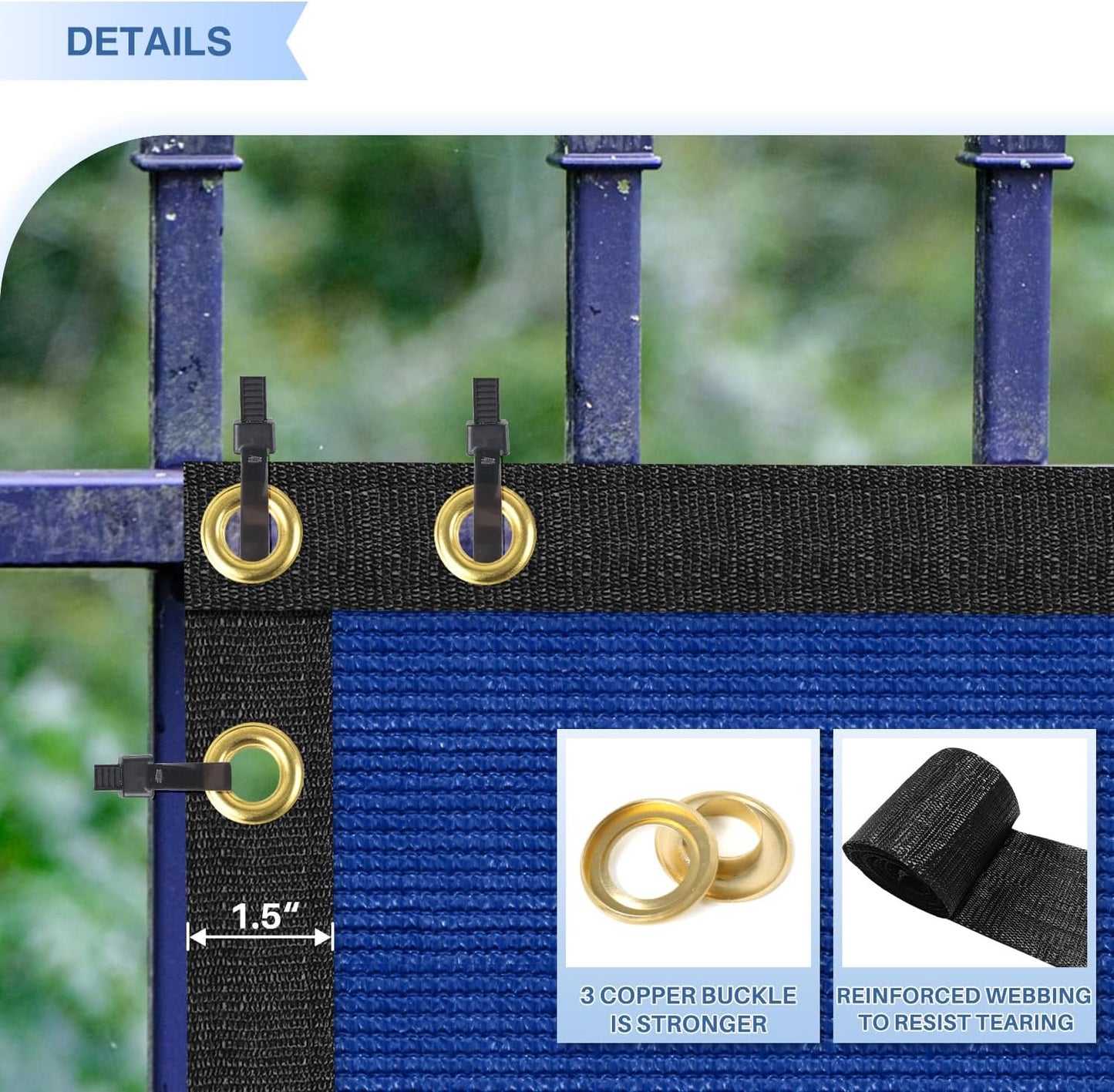 Valla privacidad 5x40pulg UV jardín patio con bridas Azul