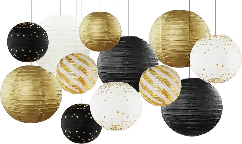 Faroles papel negros dorados decoración Gatsby 12 linternas