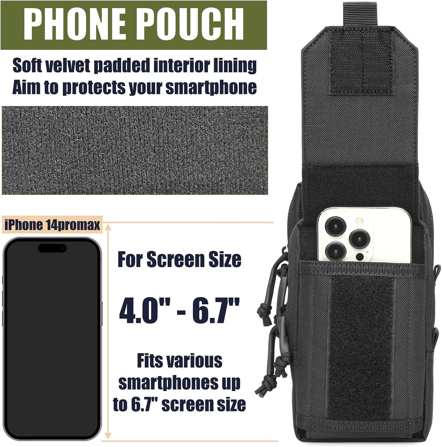 Bolsa Molle negra para cinturón teléfono resistente agua