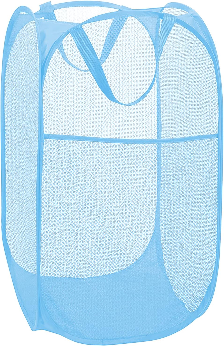 Cesta lavandería plegable malla fuerte con bolsillo azul