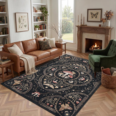 Alfombra 5x7ft sala gótica académica oscura antideslizante lavable