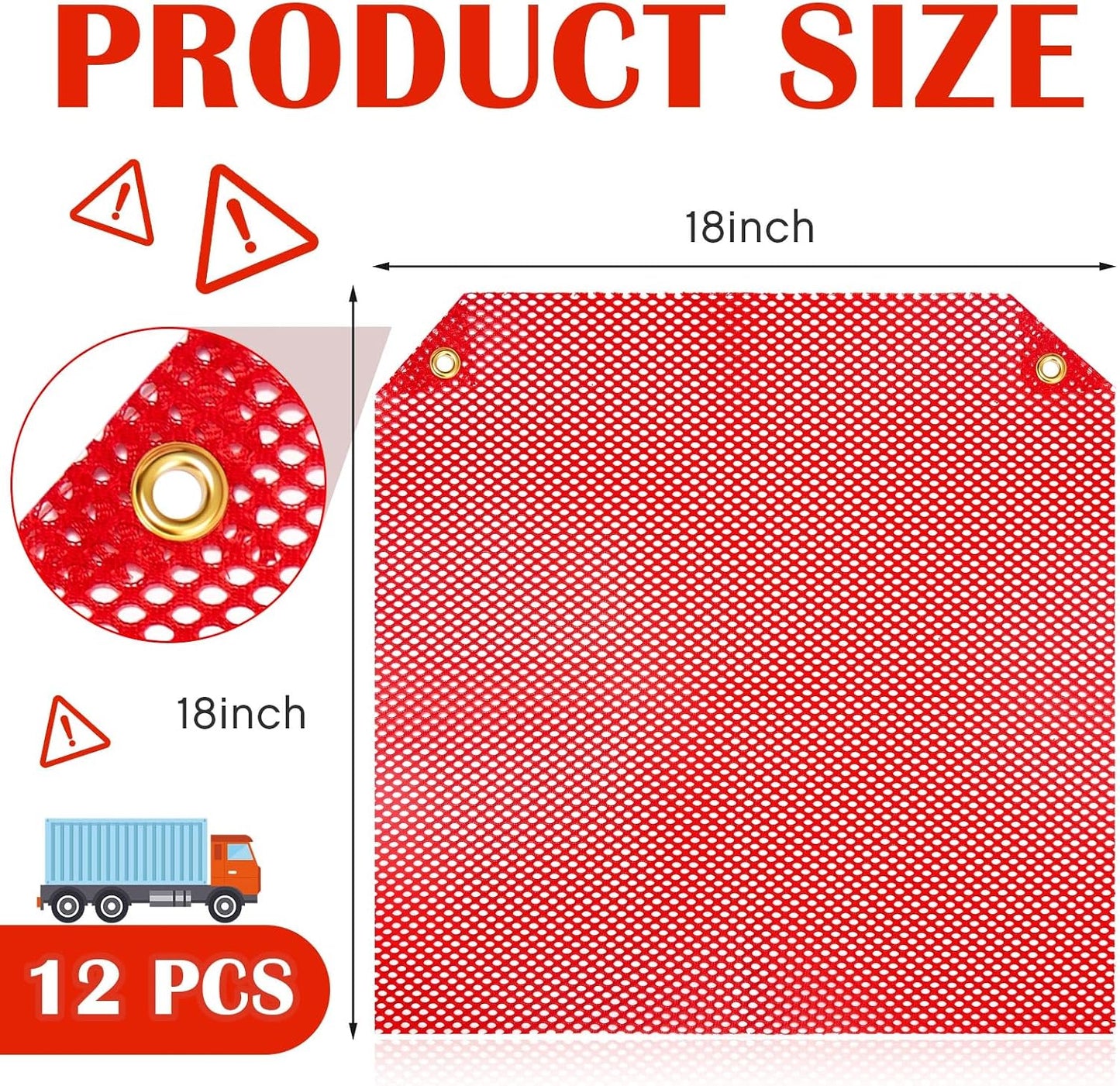 12 Banderas Seguridad 18x18pulg Malla Resistente Camiones