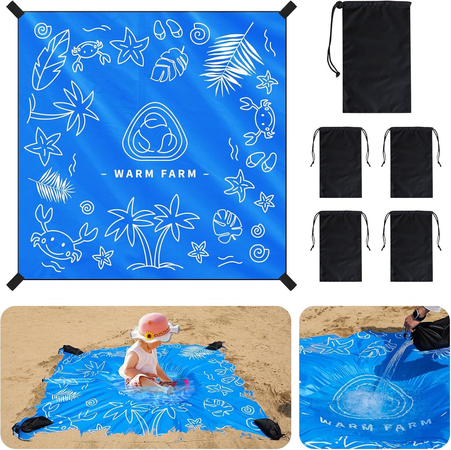Manta playa 2en1 6.56x6.56ft tela poliéster con bolsa