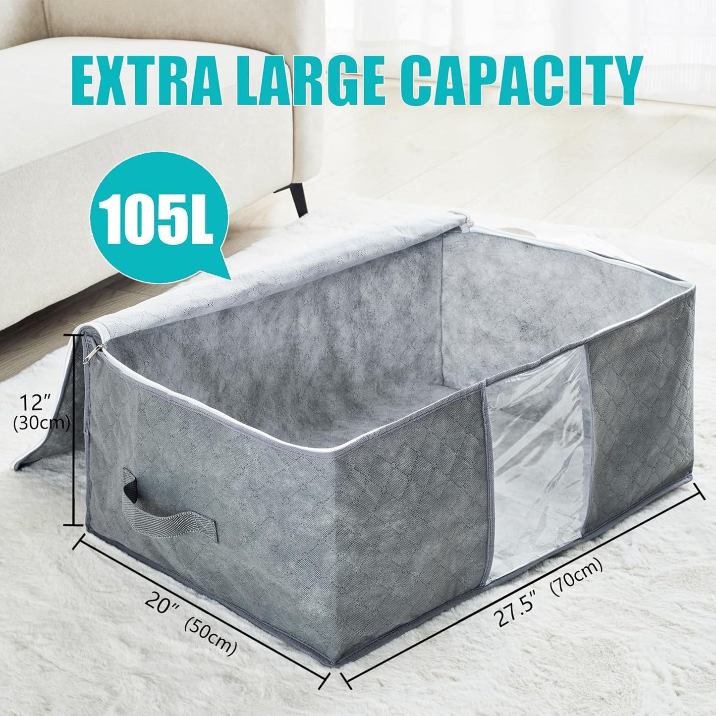 Bolsas almacenamiento 105L para mantas edredones 4 asas